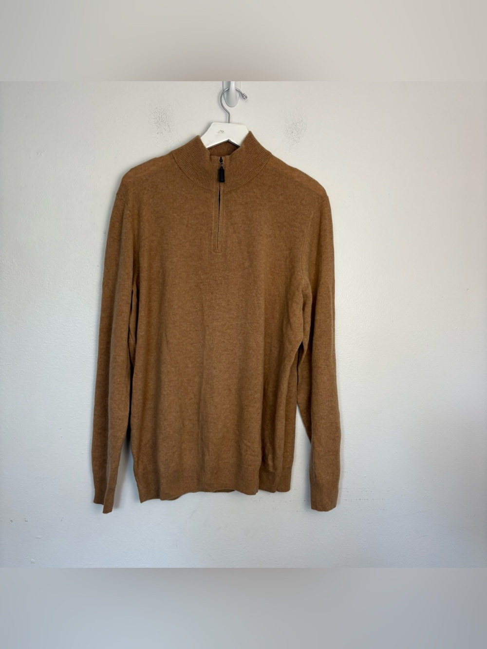 Daniel Hechter Light Camel  Quarter Zip Sweater Pullover 100% Cashmere Mens XL